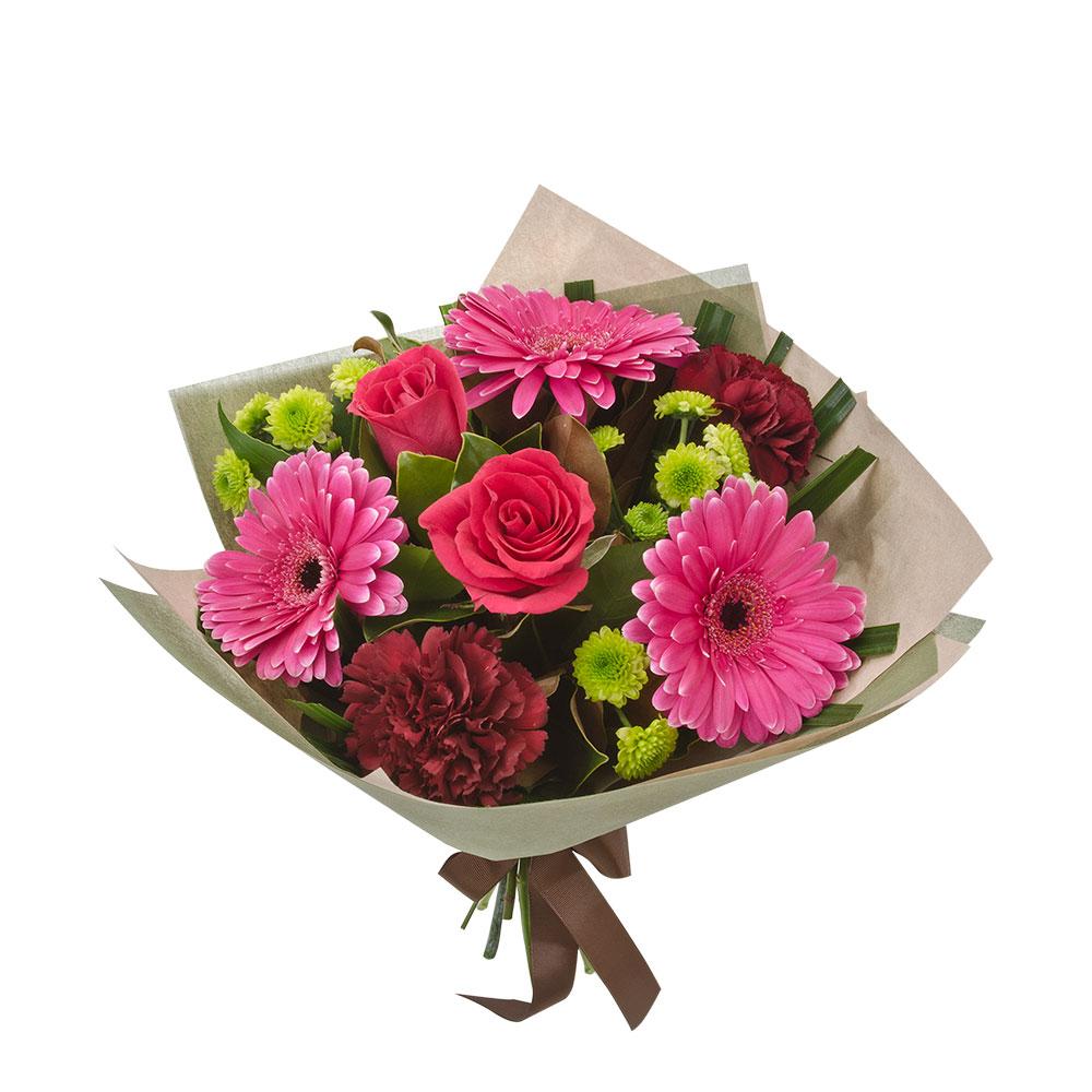 Bright Mixed Bouquet

This vibrant bouquet of fuschia and garnet roses, carnations, and gerberas are presented with bright touches of green and expertly wrapped. Tied with ribbon and delivered to your recipient, they will adore this Divine floral gift.

Flowers may vary from the image displayed due to seasonal availability. We'll craft an arrangement which is similar in style using seasonal flowers that is equal or greater in value. 