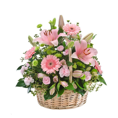 Sympathy Basket Suitable for Home or Service

A respectful celebration of life, this floral tribute is a meaningful way to express your thoughts. Beautiful soft pinks combine with stunning greens in a unique basket, ideal for delivery to home or service.

Flowers may vary from the image displayed due to seasonal availability. We'll craft an arrangement which is similar in style using seasonal flowers that is equal or greater in value. 