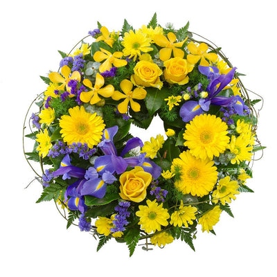 Mixed Yellow & Purple Cluster Wreath

This bright cluster wreath features mixed blooms in cheery yellow and deep purple. Suitable for delivery to service only (not suitable for delivery to home).

Flowers may vary from the image displayed due to seasonal availability. We'll craft an arrangement which is similar in style using seasonal flowers that is equal or greater in value. 