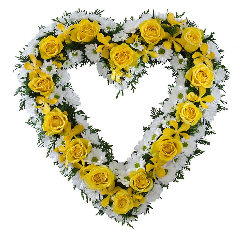 Sympathy Heart Suitable for Sympathy

This sympathy heart features flowers in tones of brilliant yellow and bright white. A radiant and tasteful tribute to a loved one or dear friend and suitable for delivery to service only (not suitable for delivery to home).

Flowers may vary from the image displayed due to seasonal availability. We'll craft an arrangement which is similar in style using seasonal flowers that is equal or greater in value. 