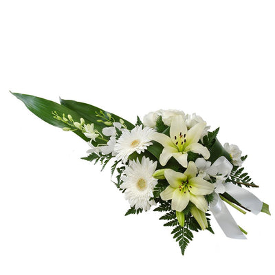 Spray Suitable for Service

Honour is a stunning spray featuring white asiatic lillies, created for Police Remembrance Day. This spray is an all-white floral tribute that thoughtfully expresses honour for front line workers and is presented with a navy blue ribbon.

Flowers may vary from the image displayed due to seasonal availability. We'll craft an arrangement which is similar in style using seasonal flowers that is equal or greater in value. 
