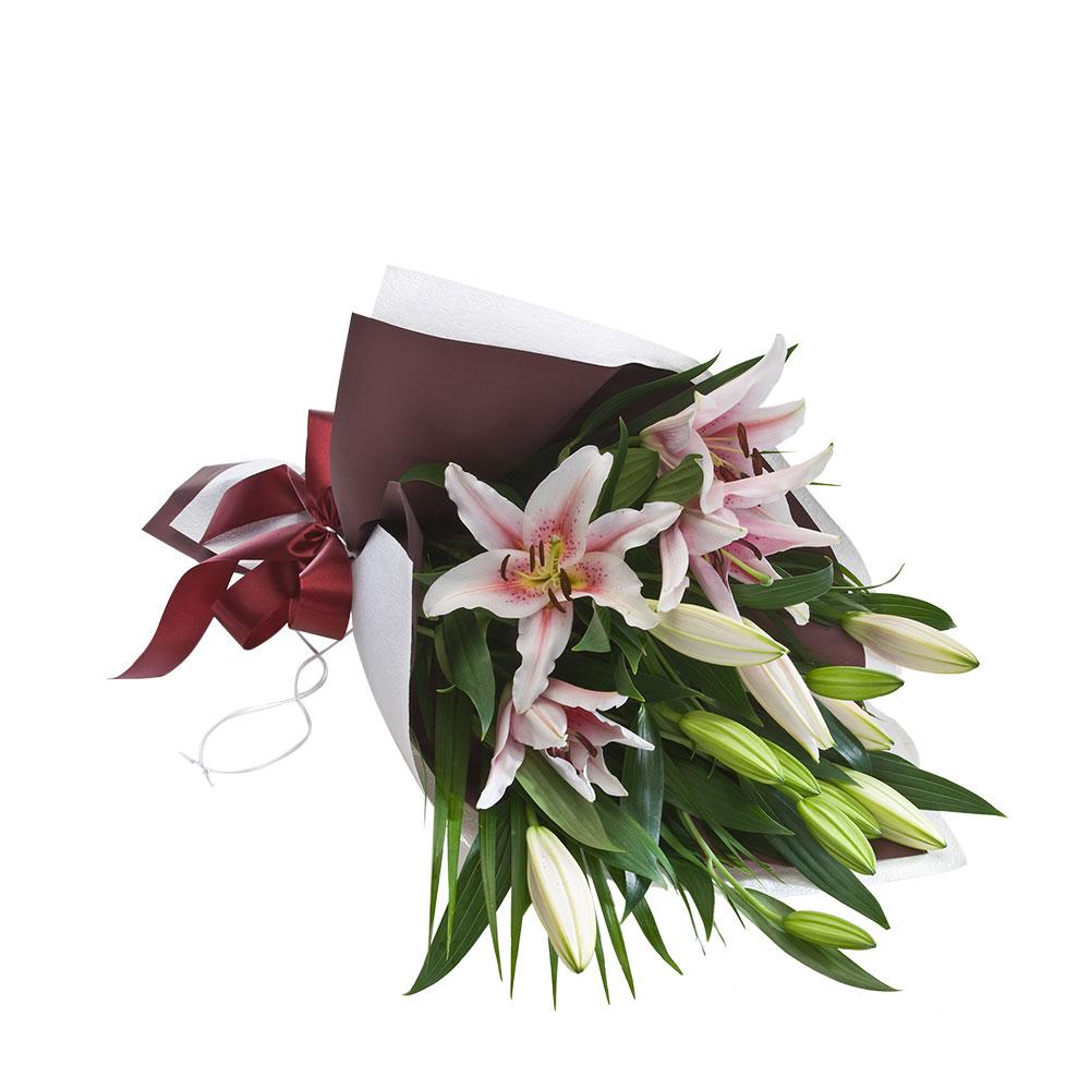 Oriental Lily Wrap

This stylish wrap features sleek oriental lilies tied with paper and ribbon. The ideal gift for a loved one or friend who is known for their style and taste. Jewel will look beautiful in any home.

Flowers may vary from the image displayed due to seasonal availability. We'll craft an arrangement which is similar in style using seasonal flowers that is equal or greater in value. 