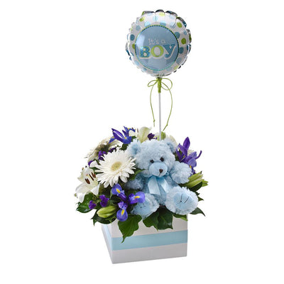 Flower Box with a Teddy Bear and Balloon

Congratulate friends or loved ones on their new arrival with It's a Boy! This beautiful blue themed gift features a soft teddy and helium balloon as well as a stunning flower arrangement in a cute box.

Flowers may vary from the image displayed due to seasonal availability. We'll craft an arrangement which is similar in style using seasonal flowers that is equal or greater in value. 