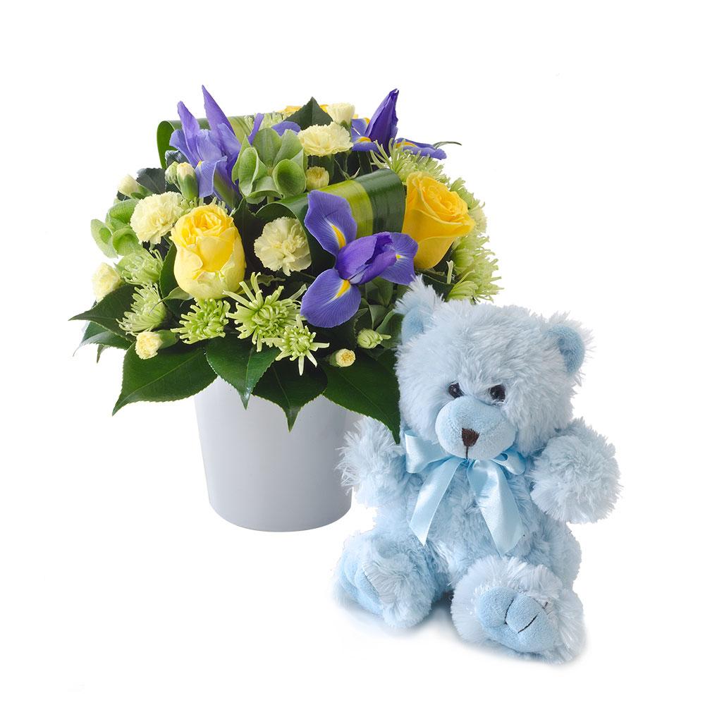 Bright Mixed Arrangement with a Teddy Bear

A delightful gift for the arrival of a new baby boy. A bright mixed arrangement of flowers in a ceramic pot, accompanied by a gorgeous blue teddy bear, suitable for delivery to a home or hospital.

Flowers may vary from the image displayed due to seasonal availability. We'll craft an arrangement which is similar in style using seasonal flowers that is equal or greater in value. 